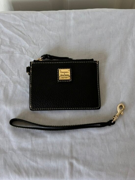 Dooney & Bourke Handbags - Dooney & Bourke Pebble Grain Zip Top Card Case Wristlet Black